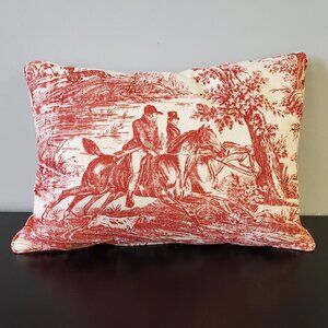 French Country/Manor Linen Toile Hunting Scene Sofa Pillow in Red